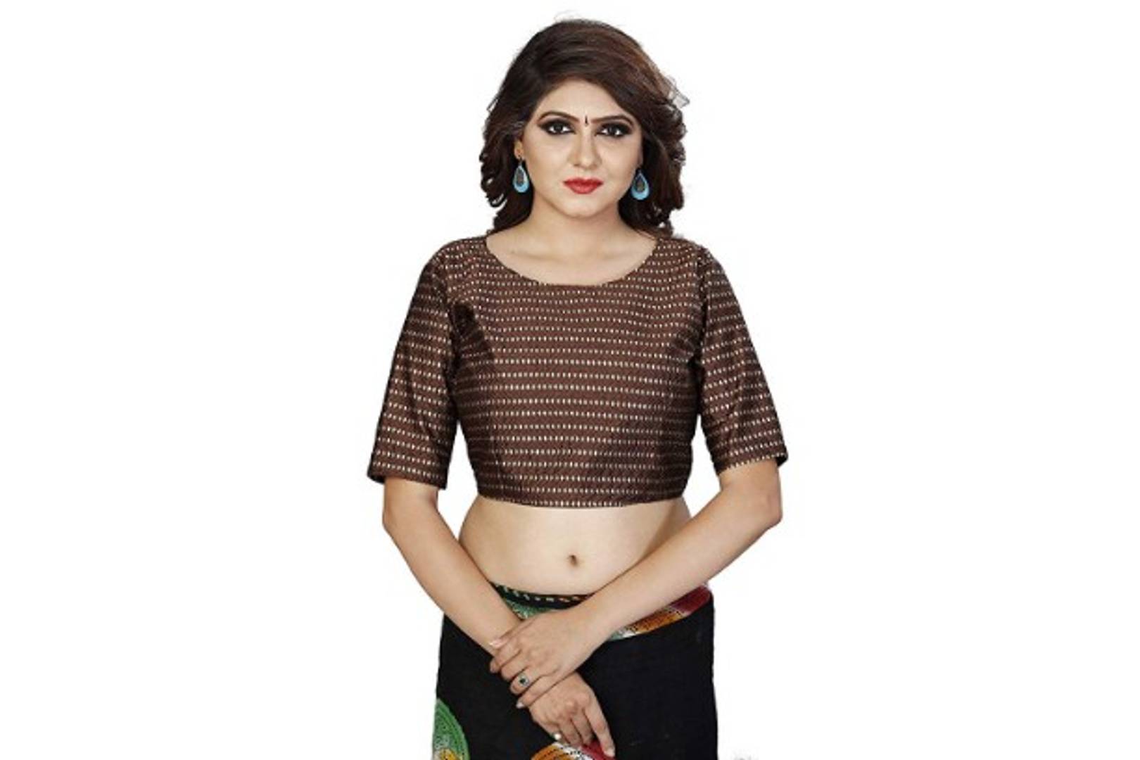 Multicoloured Brocade Boat Neck Stitched Blouse